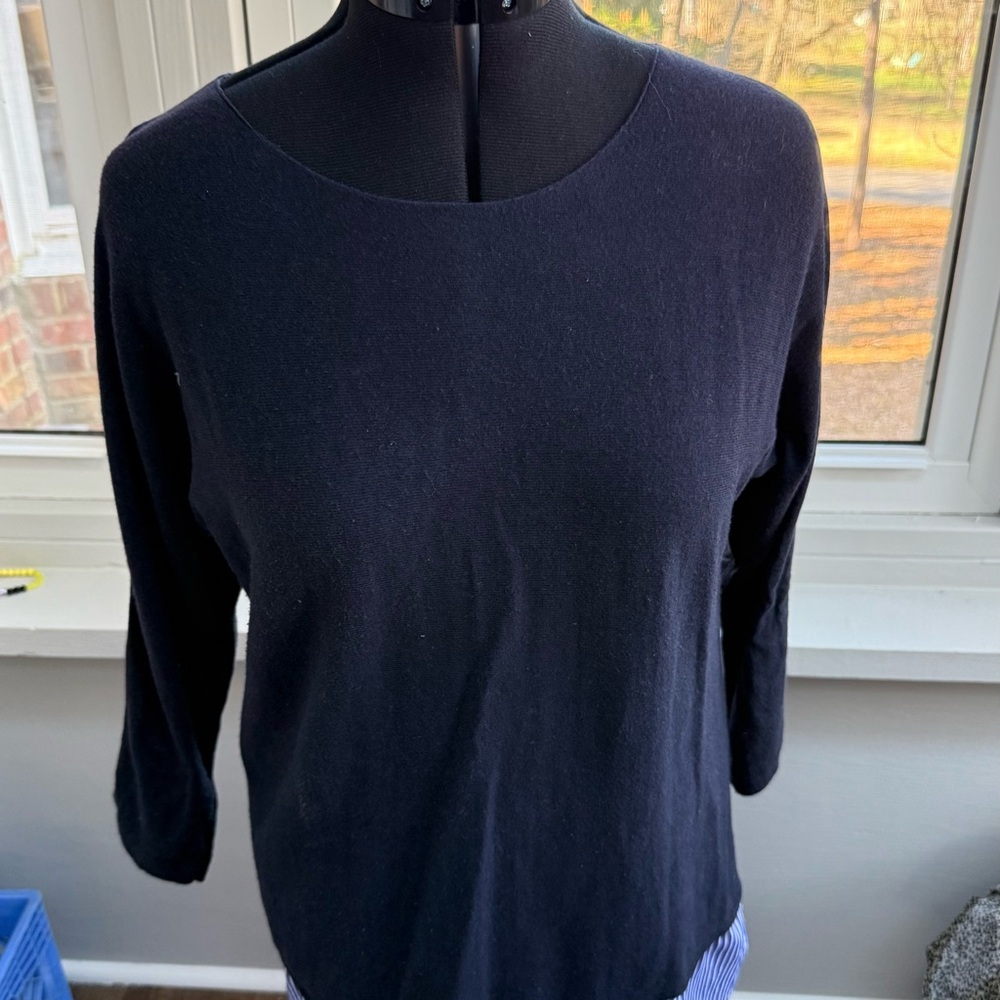 Ann Taylor Navy Mixed Material Tunic Top Size L